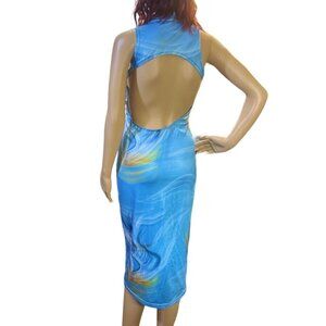 Summer‎ Paradise Sleeveless Cut-Out Bodycon Dress in Blue/Gold Size Medium